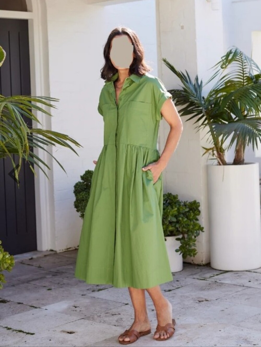 Maye HARPER Midi Shirtdress - Apple Green Color; 100% Cotton; Size S